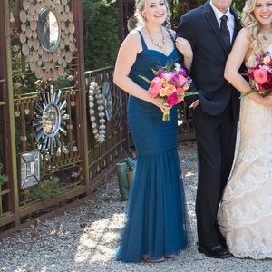 Amsale Mermaid Maxi Bridesmaids Navy Wedding Gown